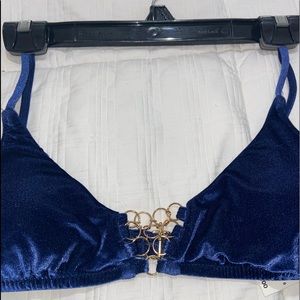 Trina Turk Royal Blue velvet Bikini Top with Gold accents.